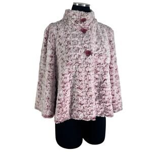 Vintage Y2K Sisters Pink Faux Fur Rosebud Swing Jacket Coquette Plush Lined Coat